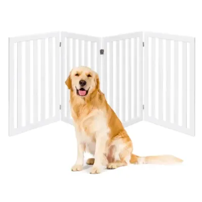 Zábrana Dogs 89 cm vysoká 4 panely Bezpečnostní zábrana Dřevo Skládací bílá