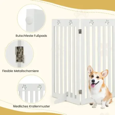 Zábrana Dogs 89 cm vysoká bezpečnostní zábrana Dřevěná sklápěcí zábrana na dveře bílá