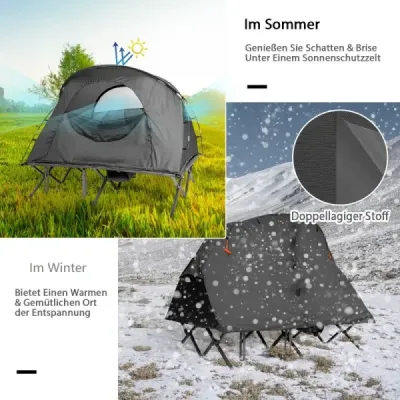 Sada turistického stanu 4 v 1 pro 2 osoby s potahem a matrací 194 x 146 x 160 cm Šedá