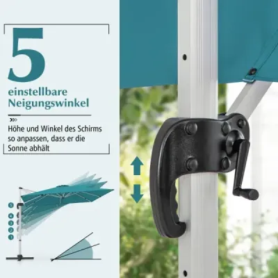 Slunečník s křížovou základnou a 360° rotací pro zahradu a bazény 300 x 300 cm Modrá