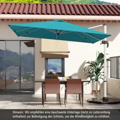Slunečník s křížovou základnou a 360° rotací pro zahradu a bazény 300 x 300 cm Modrá