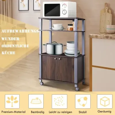 Kuchyňský regál pro mikrovlnnou troubu Kuchyňský vozík s kolečky 60 x 40 x 98 cm Hnědý