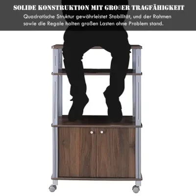 Kuchyňský regál pro mikrovlnnou troubu Kuchyňský vozík s kolečky 60 x 40 x 98 cm Hnědý
