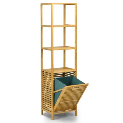 Vysoká koupelnová skříňka s bambusovým košem na prádlo s policemi Ideální do koupelny 40 x 33 x 160 cm Přírodní