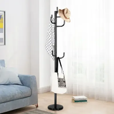 Věšák na kabáty s 8 háčky Černý kovový věšák na kabáty 38 x 175 cm