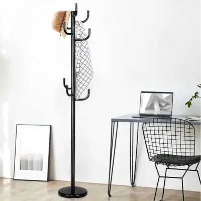 Věšák na kabáty s 8 háčky Černý kovový věšák na kabáty 38 x 175 cm
