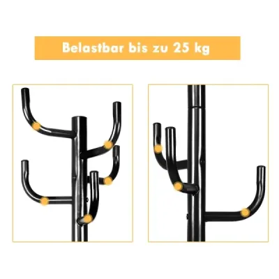 Věšák na kabáty s 8 háčky Černý kovový věšák na kabáty 38 x 175 cm