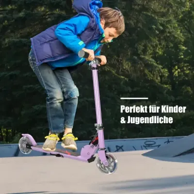 Skládací výškově nastavitelná dětská koloběžka se 2 blikajícími kolečky pro děti od 4 let Fialová