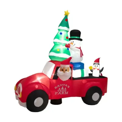 220 cm dlouhé nafukovací vánoční nákladní automobil s barevnou vánoční dekorací Santa Clause