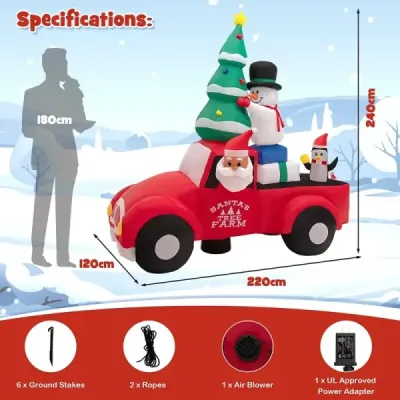 220 cm dlouhé nafukovací vánoční nákladní automobil s barevnou vánoční dekorací Santa Clause