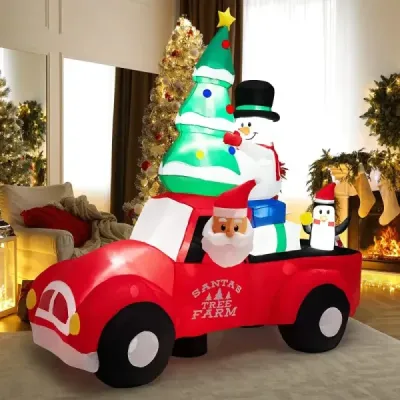220 cm dlouhé nafukovací vánoční nákladní automobil s barevnou vánoční dekorací Santa Clause