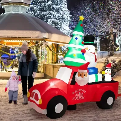 220 cm dlouhé nafukovací vánoční nákladní automobil s barevnou vánoční dekorací Santa Clause
