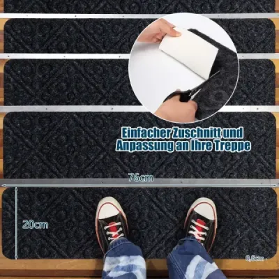 15 rohoží na schody Protiskluzové rohože na schody 76 cm x 20 cm Rohože na schody pro dřevěné schody Grey