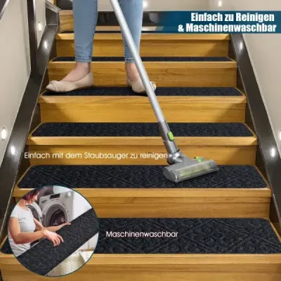 15 rohoží na schody Protiskluzové rohože na schody 76 cm x 20 cm Rohože na schody pro dřevěné schody Grey