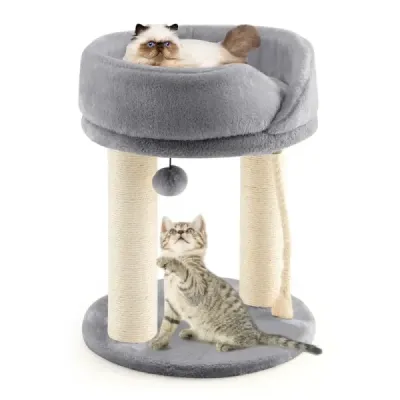 Cat Tree Škrábadlo pro kočky s měkkým sedadlem Sisalová věž pro kočky Šedá