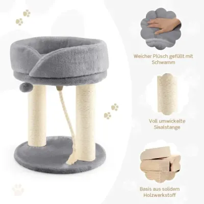 Cat Tree Škrábadlo pro kočky s měkkým sedadlem Sisalová věž pro kočky Šedá