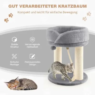 Cat Tree Škrábadlo pro kočky s měkkým sedadlem Sisalová věž pro kočky Šedá