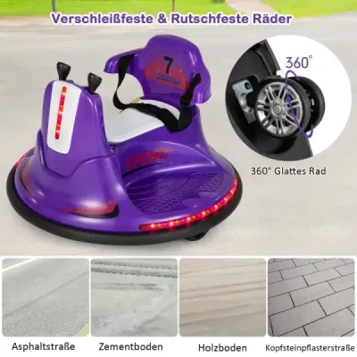 6V dětské odrážedlo s otáčením o 360 stupňů s hudbou a barevnými LED světly fialová