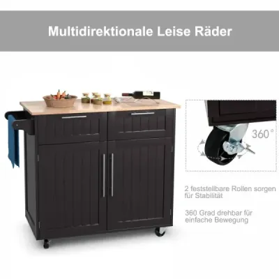 Kuchyňský vozík Servírovací vozík na kolečkách se zásuvkami a skříňkami 94 x 45,5 x 94,5 cm Káva