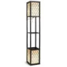 Stojící lampa s policí Volně stojící dvojitá lampa s dřevěnou policí a bílým stínítkem 26 x 26 x 156 cm