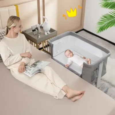 Přenosná dětská kolébka 3 v 1 s 5-stupňovou nastavitelnou výškou a prodyšnou síťovinou světle šedá