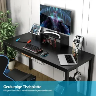 Herní stůl 140 cm herní stůl s policí na monitor 155 x 60 x 94 cm černý