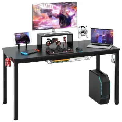 Herní stůl 140 cm herní stůl s policí na monitor 155 x 60 x 94 cm černý