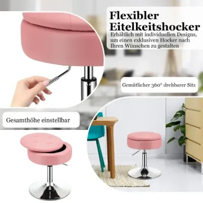 Židle na líčení s úložným prostorem 360° otočná židle z PU kůže černá Židle na líčení s úložným prostorem 360° otočná židle z PU kůže černá