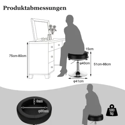 Židle na líčení s úložným prostorem 360° otočná židle z PU kůže černá