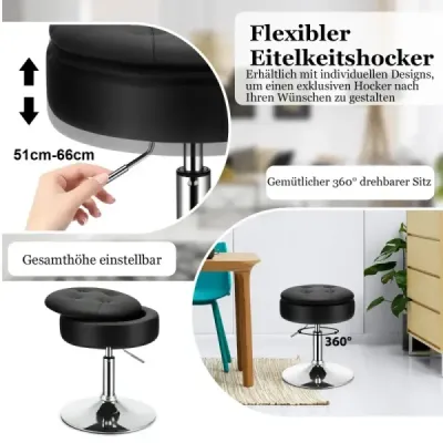 Židle na líčení s úložným prostorem 360° otočná židle z PU kůže černá