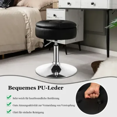 Židle na líčení s úložným prostorem 360° otočná židle z PU kůže černá
