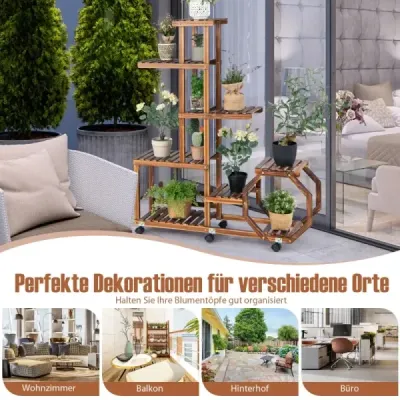 Vícevrstvý dřevěný stojan na rostliny Pohyblivý stojan na květiny 107 x 29 x 74 cm Příroda
