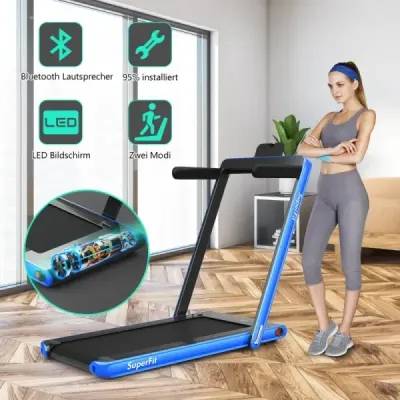 2 v 1 Skládací běžecký pás 2,25 HP Přenosný elektrický běžecký pás Blue