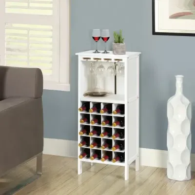 Dřevěný stojan na víno na 20 lahví se skleněným věšákem 42 x 24,5 x 96 cm bílý