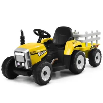 12 V dětský traktor s přívěsem Elektrické autíčko na baterie žluté