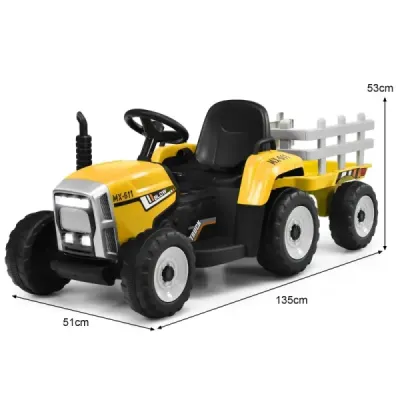 12 V dětský traktor s přívěsem Elektrické autíčko na baterie žluté
