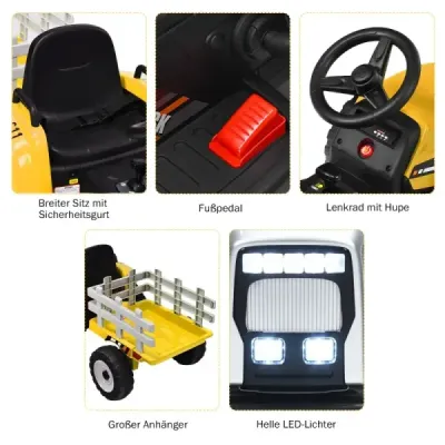12 V dětský traktor s přívěsem Elektrické autíčko na baterie žluté