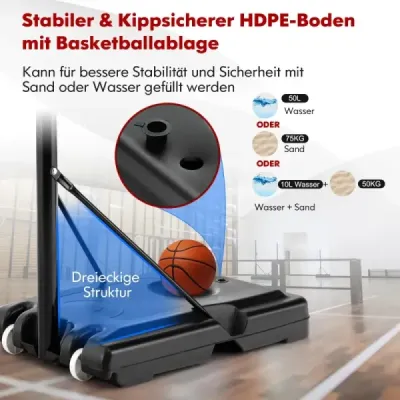 130 cm - 305 cm Výškově nastavitelný basketbalový koš Stojan na koš odolný vůči povětrnostním vlivům Černý