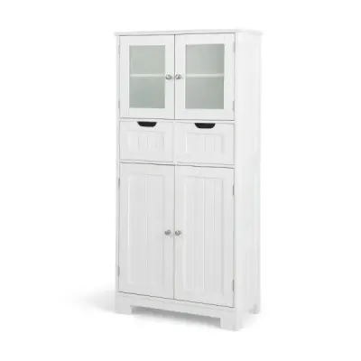 Skříňka do ložnice Volně stojící koupelnová skříňka se 2 skleněnými dvířky 60 x 30 x 128 cm bílá