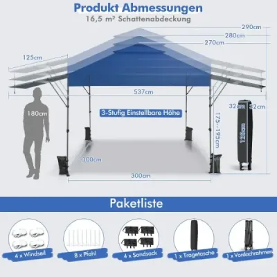 Stan na ochranu před sluncem Pop-up stan s baldachýnem 300 x 537 x 270-290 cm Modrá