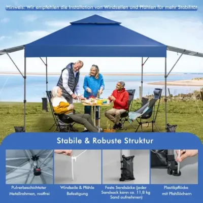 Stan na ochranu před sluncem Pop-up stan s baldachýnem 300 x 537 x 270-290 cm Modrá