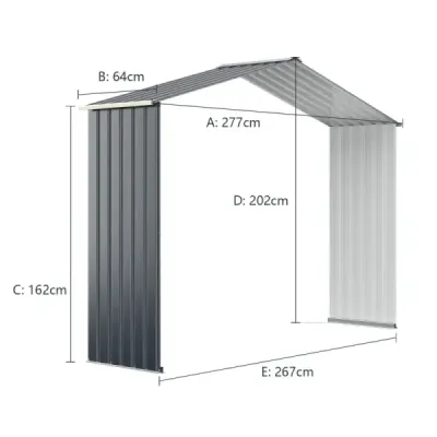 Rozšiřující sada pro vnější kovový přístřešek Prodloužená 277 x 202 x 64 cm Šedá