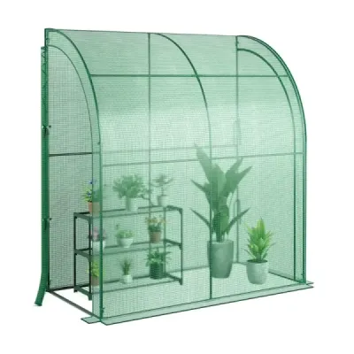 Fóliový skleník Walk-in mini skleník s policí na květiny 198,5 x 98 x 215 cm Zelený