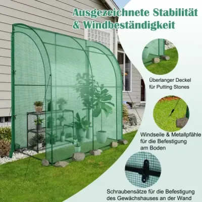 Fóliový skleník Walk-in mini skleník s policí na květiny 198,5 x 98 x 215 cm Zelený