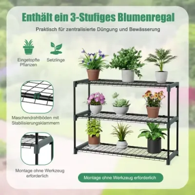 Fóliový skleník Walk-in mini skleník s policí na květiny 198,5 x 98 x 215 cm Zelený