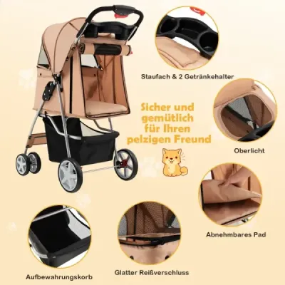 Kočárek pro psy do 15 kg 81 x 45 x 101 cm béžová
