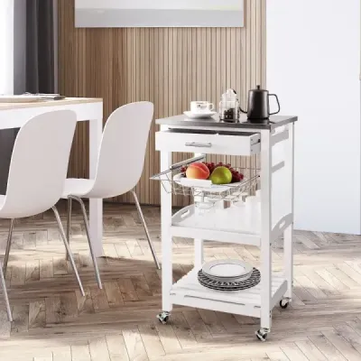 Servírovací vozík Kuchyňský ostrůvek na kolečkách s pracovní deskou 47 x 39 x 85 cm bílý