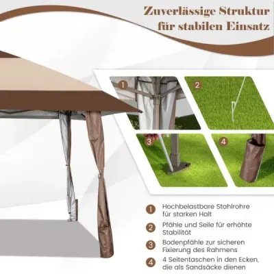 4 m x 4 m terasový altán s baldachýnem a kolečky Béžová