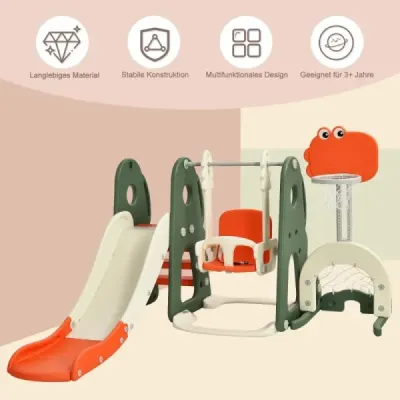 Houpací rám skluzavka a houpačka pro batolata 172 x 182 x 108-120 cm oranžová