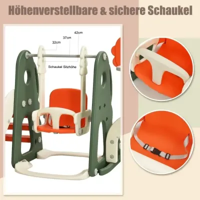 Houpací rám skluzavka a houpačka pro batolata 172 x 182 x 108-120 cm oranžová